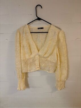 SHEIN Curve Floral Textured Crop Blouse Butter Yellow 1XL Cottagecore